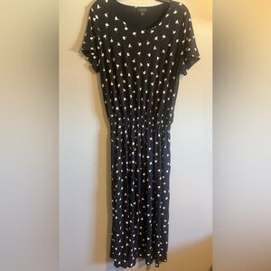 J Jill Women's large Maxi dress Floral print short sleeve casual black dress